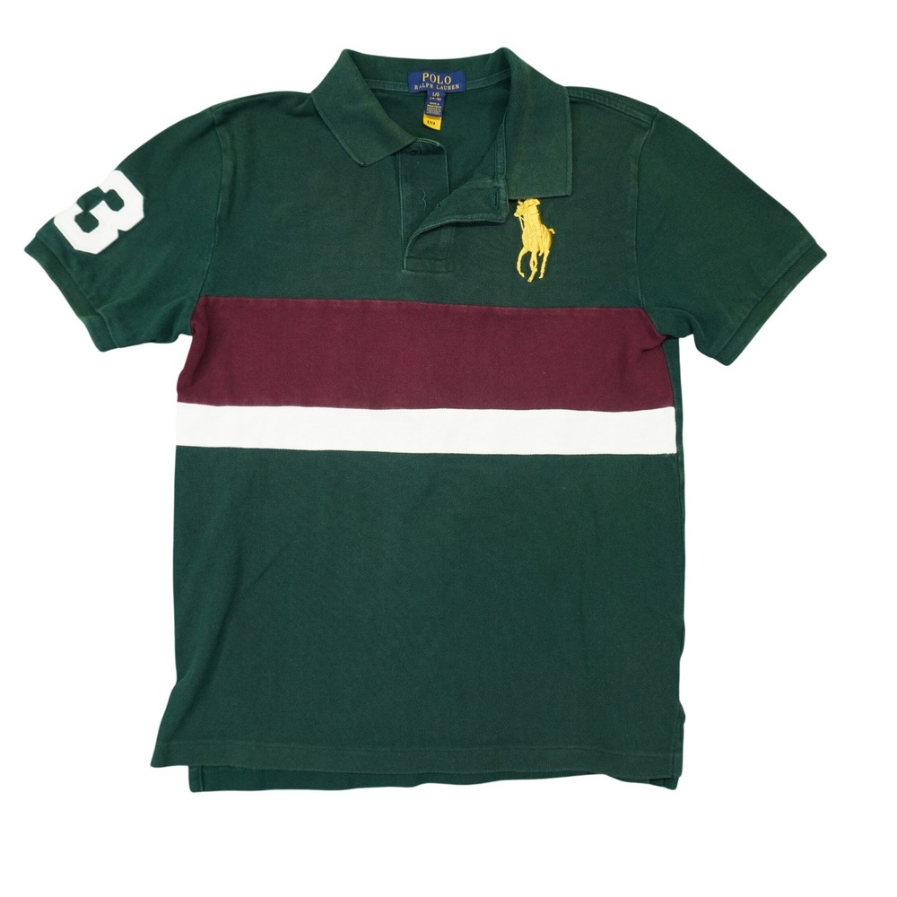 Polo Ralph Lauren Polo Shirt Boys L(14-16) Green Big Pony 3 Colorblock READ
